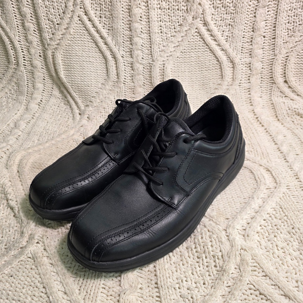 OrthoFeet 465 Oxford Walking‎ Shoes Black Leather Lace Up Mens 14 D Excellent